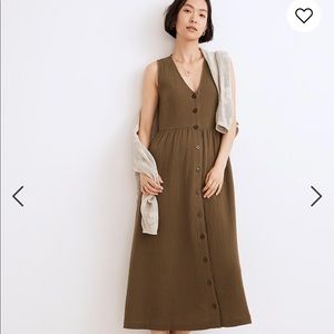 Madewell Petite Lightspun Button-Front Tank Midi Dress